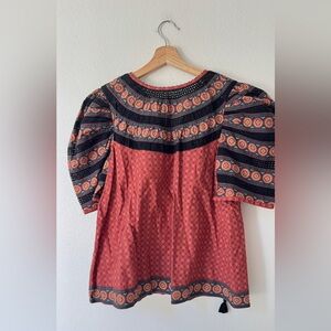 NWT Let Me Be Anthropologie Puff Sleeve Mixed Pattern Blouse
